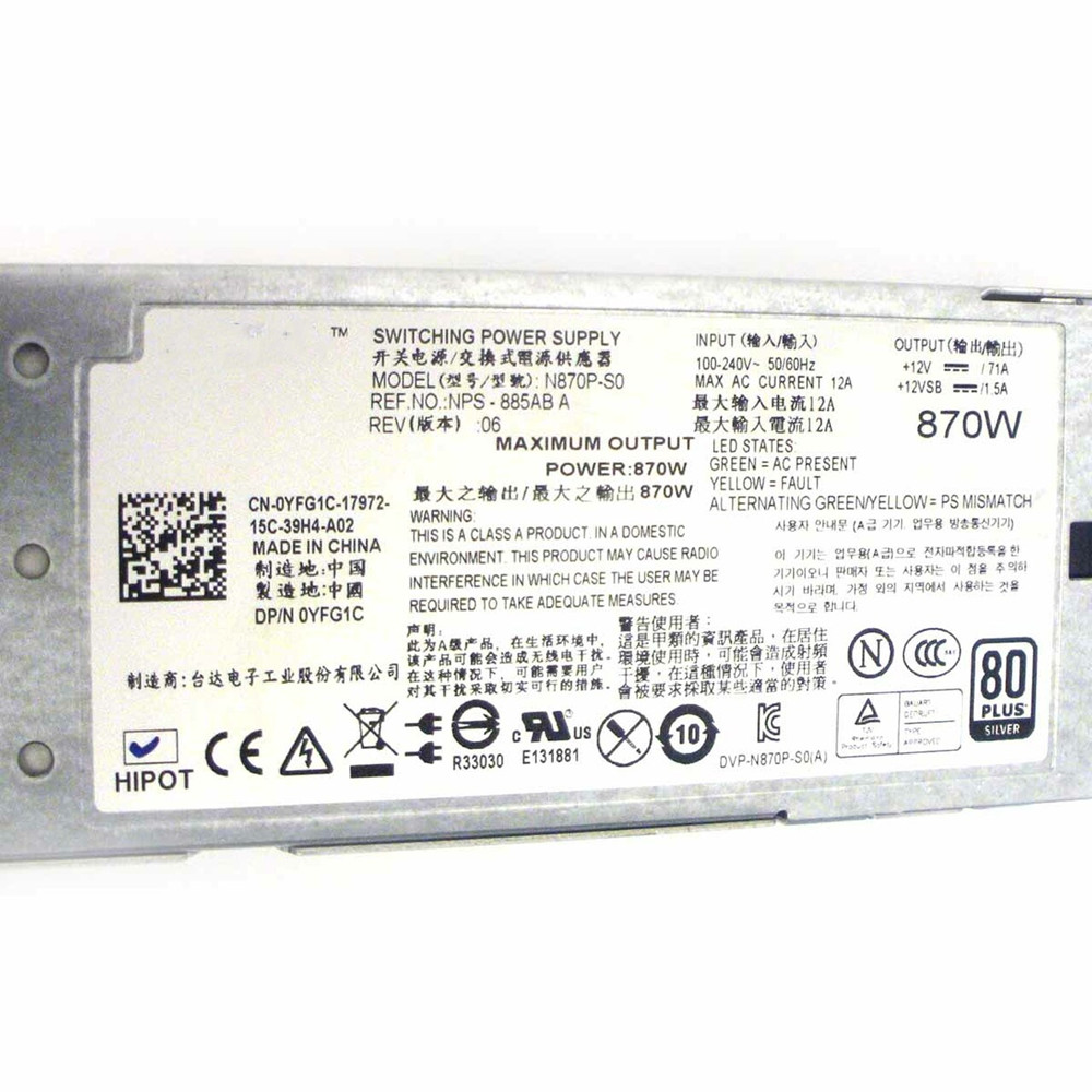 870W Original para DELL T610 R710 fuente de alimentación redundante 0YFG1C YFG1C 07NVX8 7NVX8 A870P-00 N870P-S0 NPS-885AB