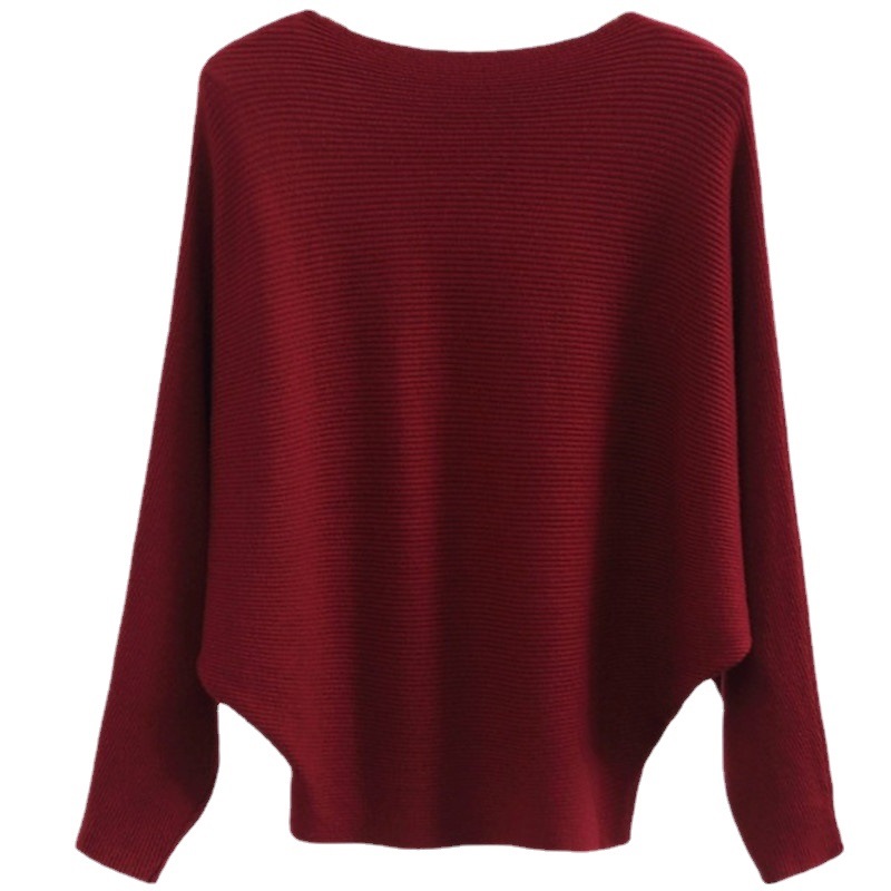 18 kvinder flagermusærmer vinter efterår strikvarer løs fint garn pullover strik strikket skrå hals blød sweater
