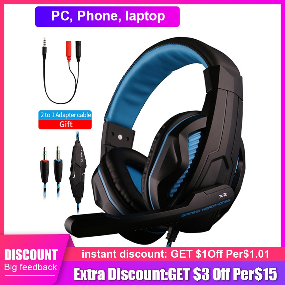 Ps4 gaming headsets, bekabelde headset, led-licht, gamer stereo headset, computerheadset voor  ps4 ps3 xbox heren