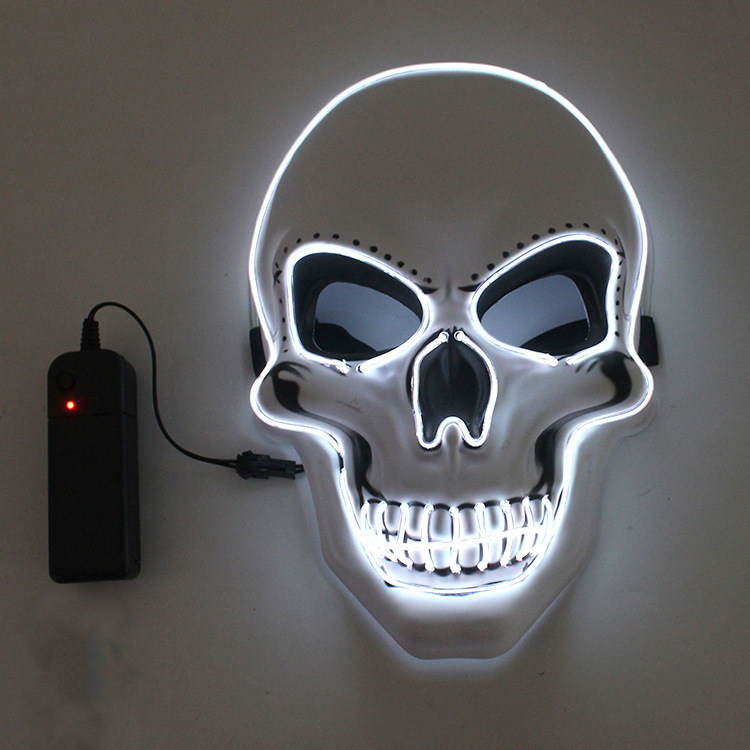 Halloween Horror Skull Mask LED Cold Light Mask LED Halloween Mask Cosplay Mask Halloween Party Decoration Luminous Skull Masks: WHITE
