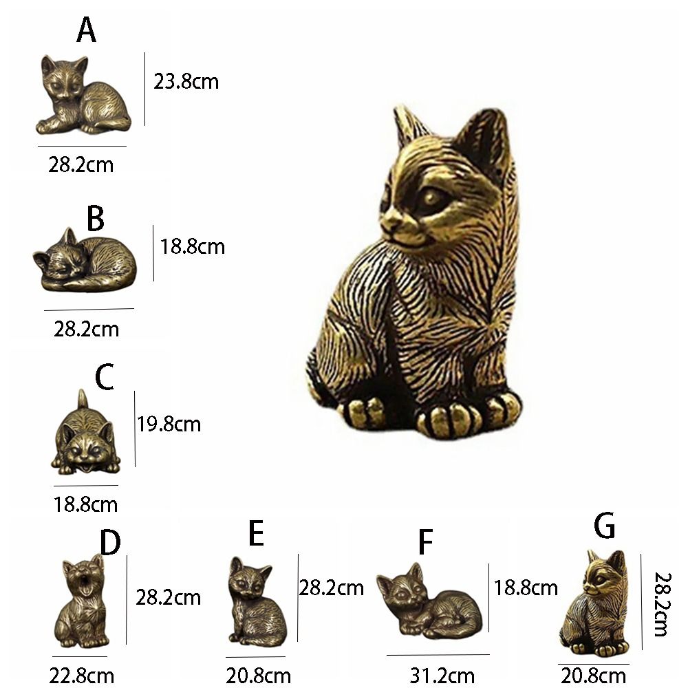 Håndværk messing lille kat metalstatue sød te kæledyr simuleret udsøgt model skulptur legetøj