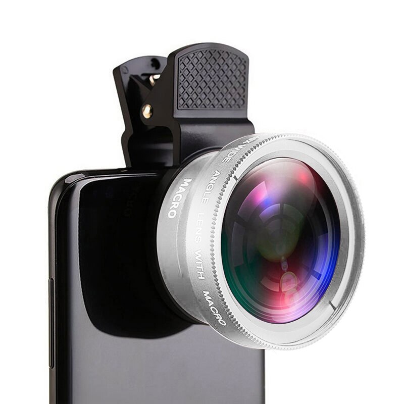 Objectif de téléphone portable 0.45X, Zoom grand Angle, Macro, Kits d&#39;appareil photo avec objectif à Clip sur le téléphone pour Smartphone: Silver
