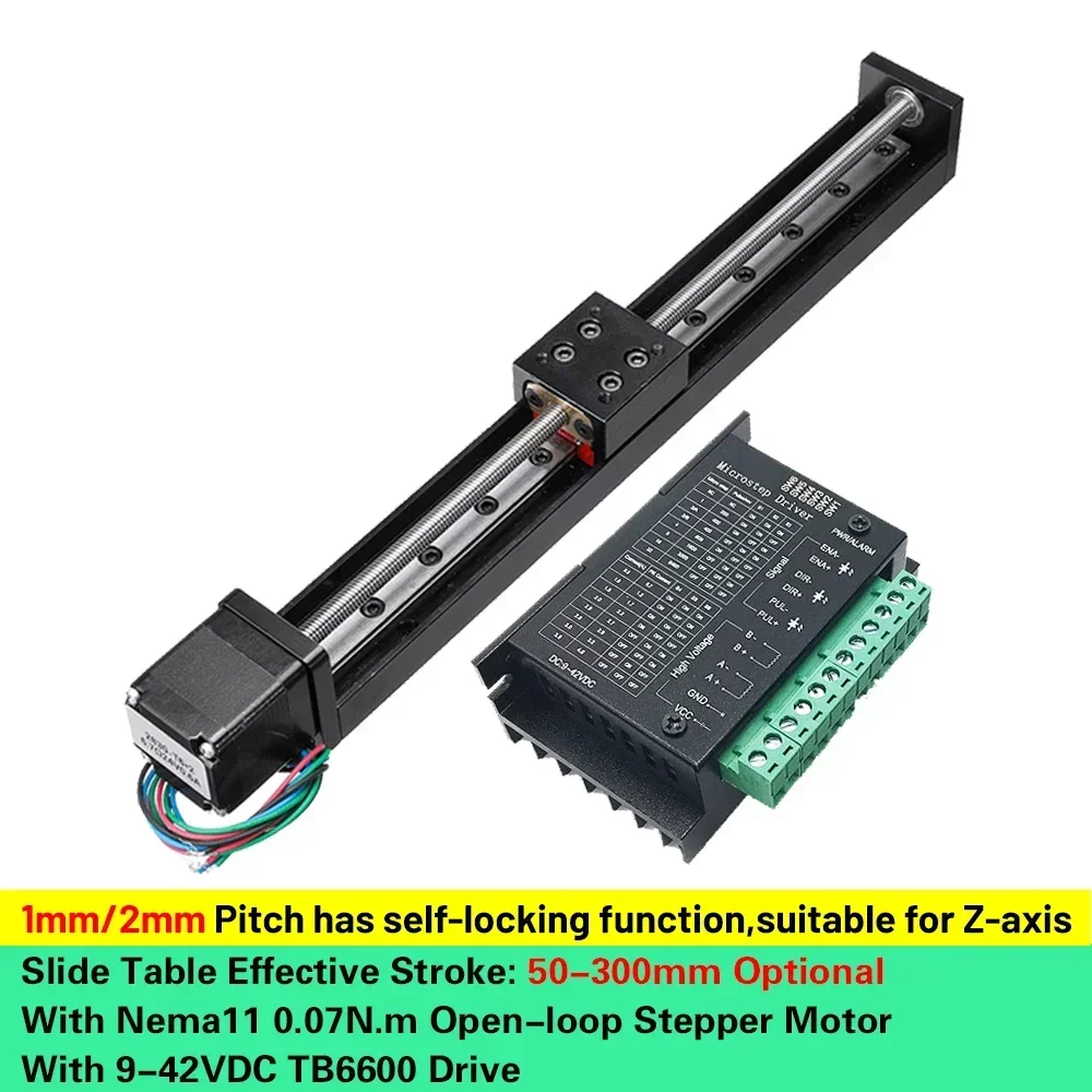 Motorized Slide Table T-type Linear Guide Rail Stage Mini Sliding Table Motor Drive Kit Electric Linear Module Z Axis 50-300mm