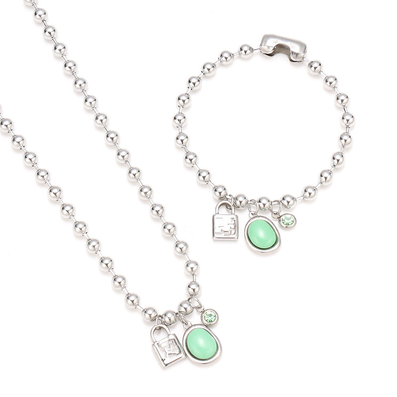 Conjunto de joyería para hombres y mujeres, pulsera de cuentas de 6mm con llave de bloqueo de corazones rosas, Color plata, oro y acero inoxidable, 50 redondos: 3