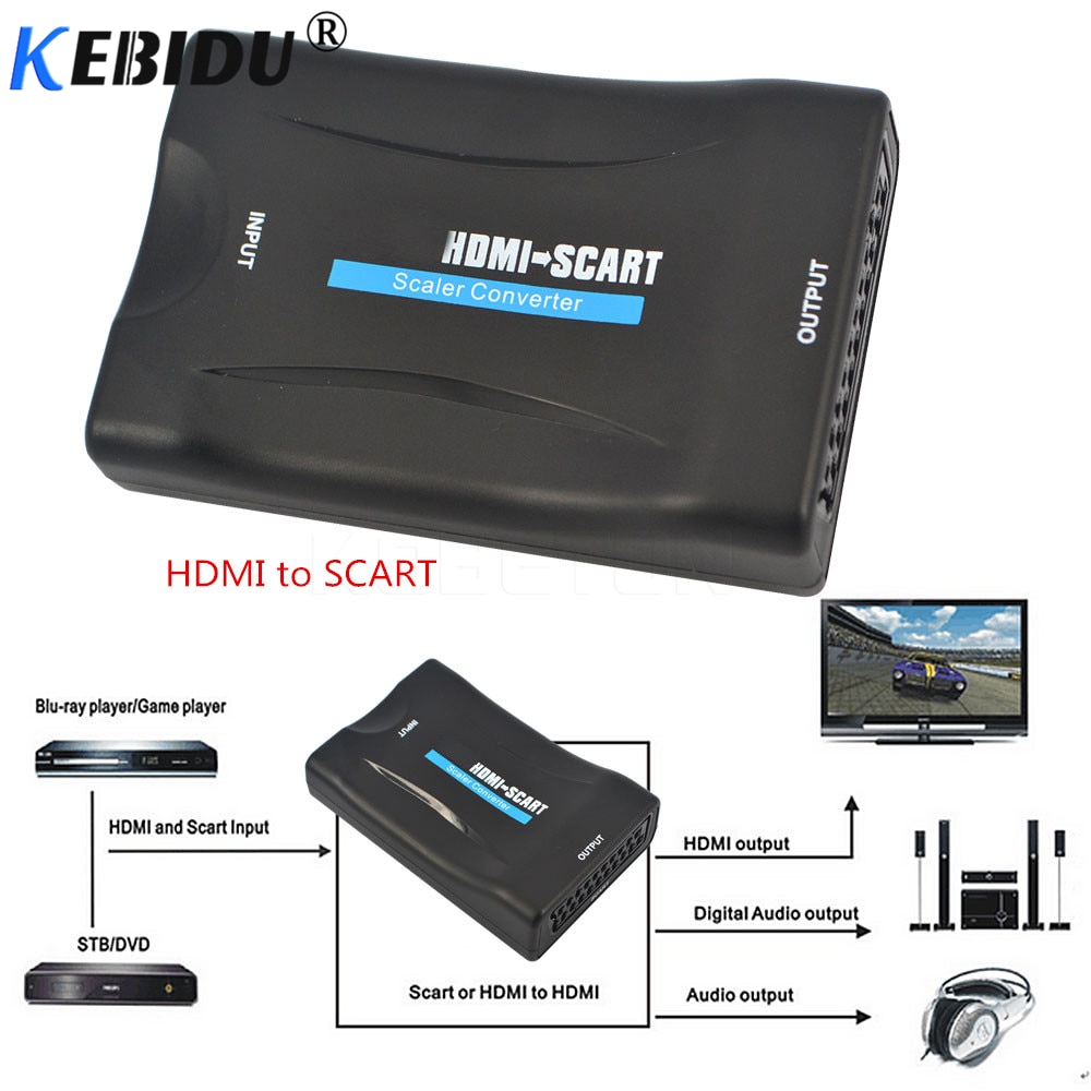Kebidu 1080P Scart Naar Hdmi Converter Hdmi Naar Scart Audio Video Adapter Voor Hdtv Sky Box Stb Voor Smartphone hd Tv Dvd