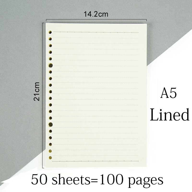 A5 cahier intérieur 20 trous point blanc grille doublé Page papier remplisseur recharge rabot pour reliure à anneaux carnet de notes bloc-notes Journal: lined