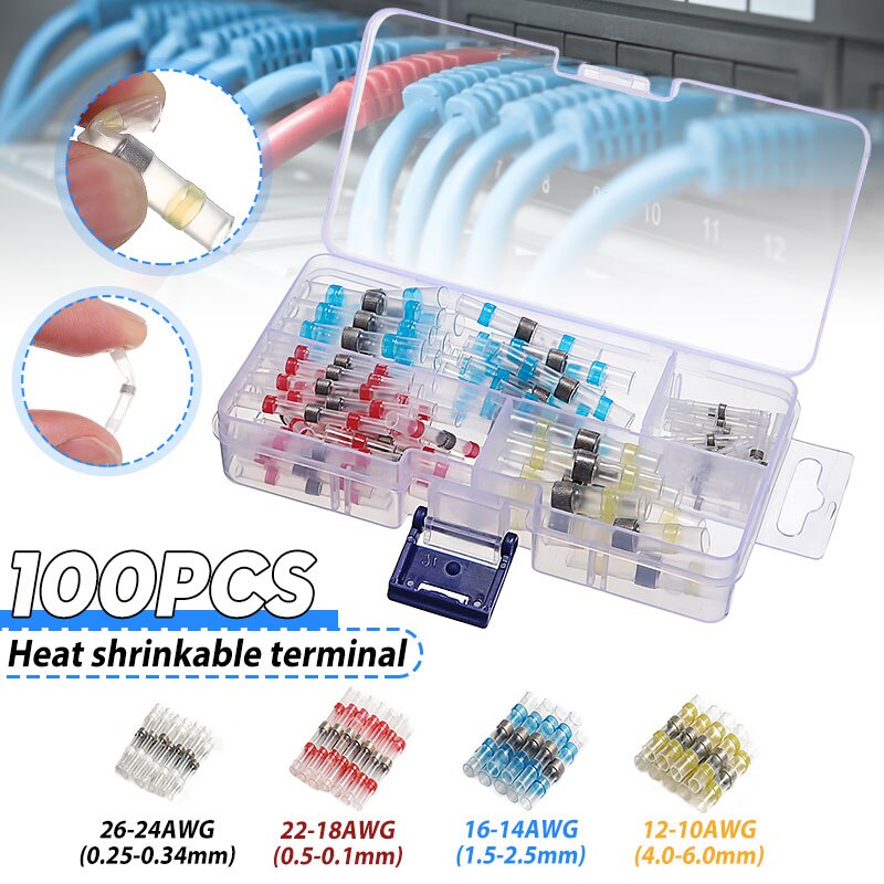 100pcs Waterproof Seal Heat Shrink Solder Wire Connector Shrinkage Solder Sleeve Heat Shrink Tube kit Wire Splice Connector: Default Title