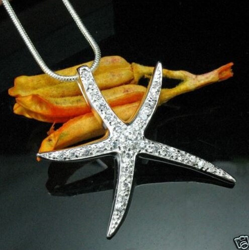 Collier avec pendentif en forme d&#39;étoile de mer, couleur argent et estampillé S925, gros cristal, accessoires de bijouterie pour femmes,