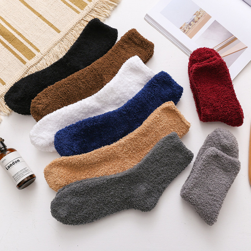 Chaussettes molletonnées pour hommes, chaudes, duveteuses, épaisses, décontractées, à la , blanches, noires, en molleton de corail