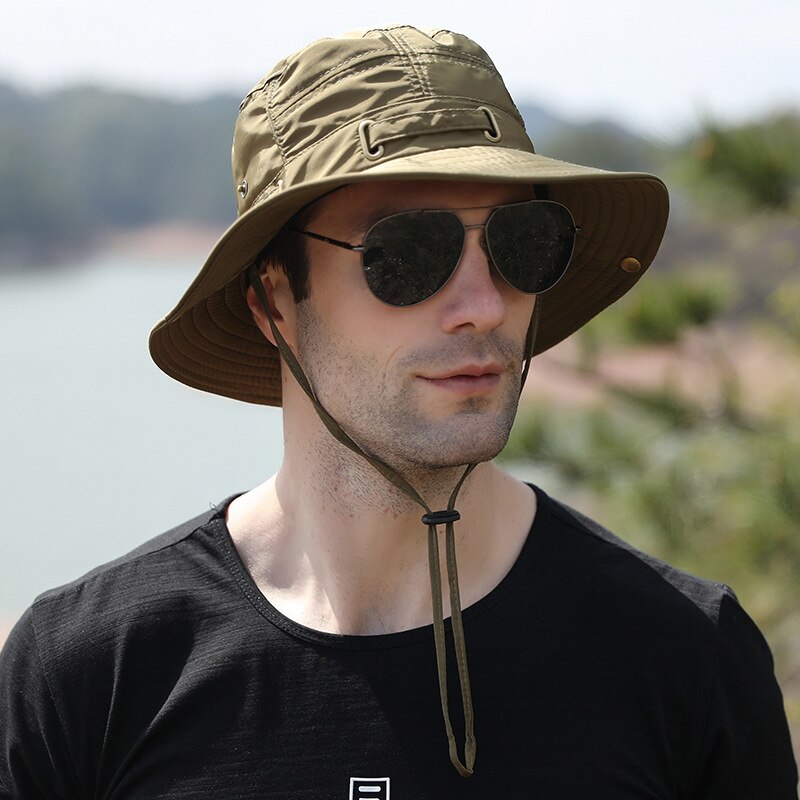 Sombrero de pesca para montañismo al aire libre para hombre, gorra de cubo de secado rápido, plegable, de rana, protección solar