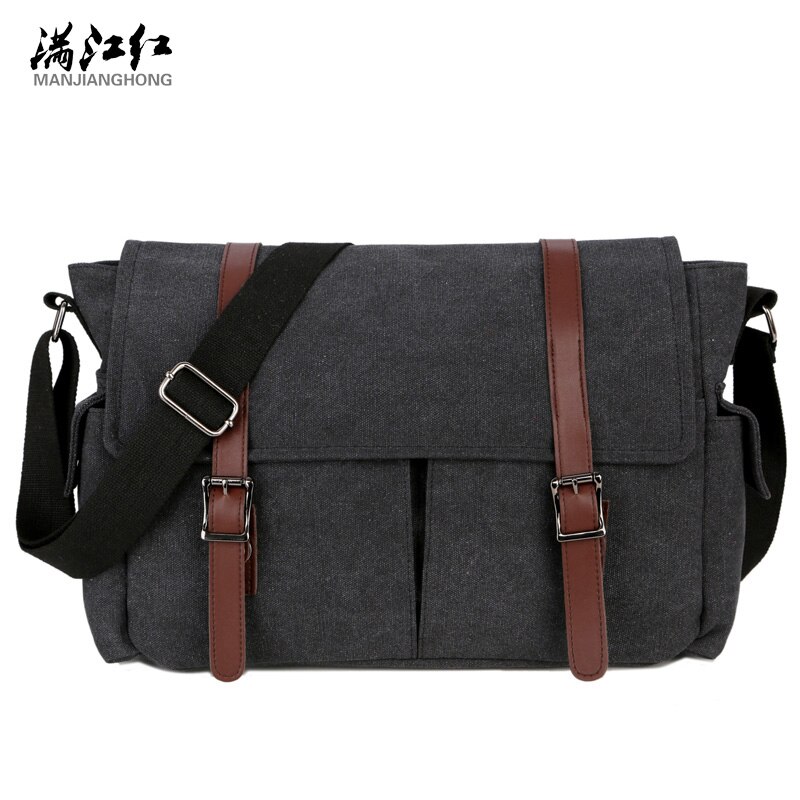 Herre dokumentmappe lærred messanger taske mand bolsos para hombres kontortasker til arbejde taske main homme mænd business crossbody tasker: Sort