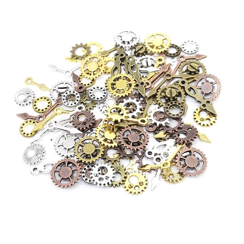 100Pcs/Lot Mixed Gear Cog Vintage Metal Metal Steampunk Pointer Charms Fit Jewelry Pendant Charms Makings