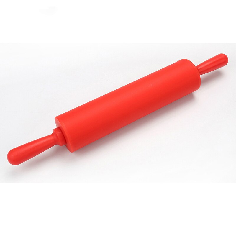 Farverig silikone kagerulle med træhåndtag moderne stil hjemmekøkken forsyninger dej rulledej pizza wienerbrød tærte pasta: B-rød / 30cm