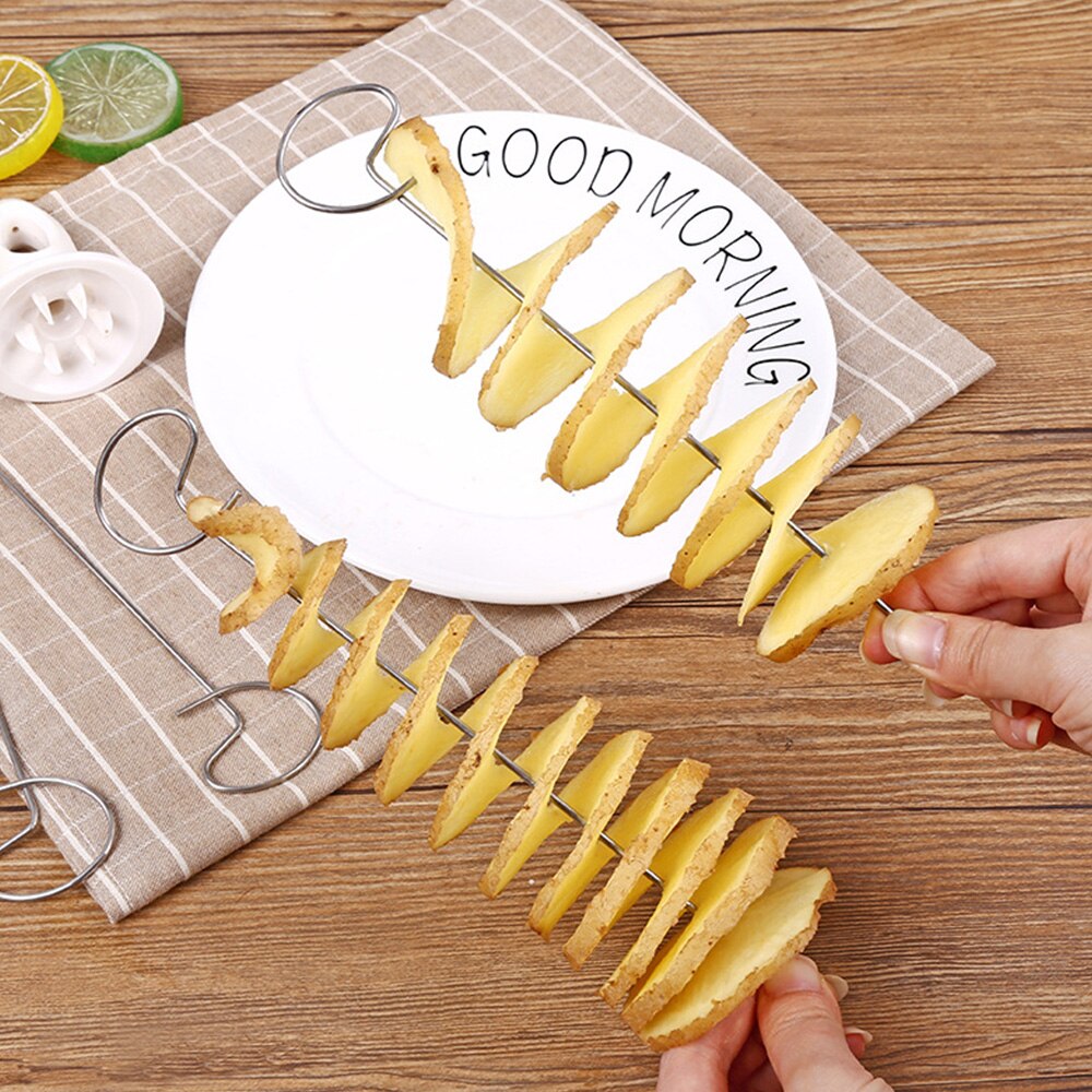 Stainless steel Potato Spiral Manuel Cutter Slicer Reusable Potato Twister French Fry Cutter Vegetable Tools Cooking Maker