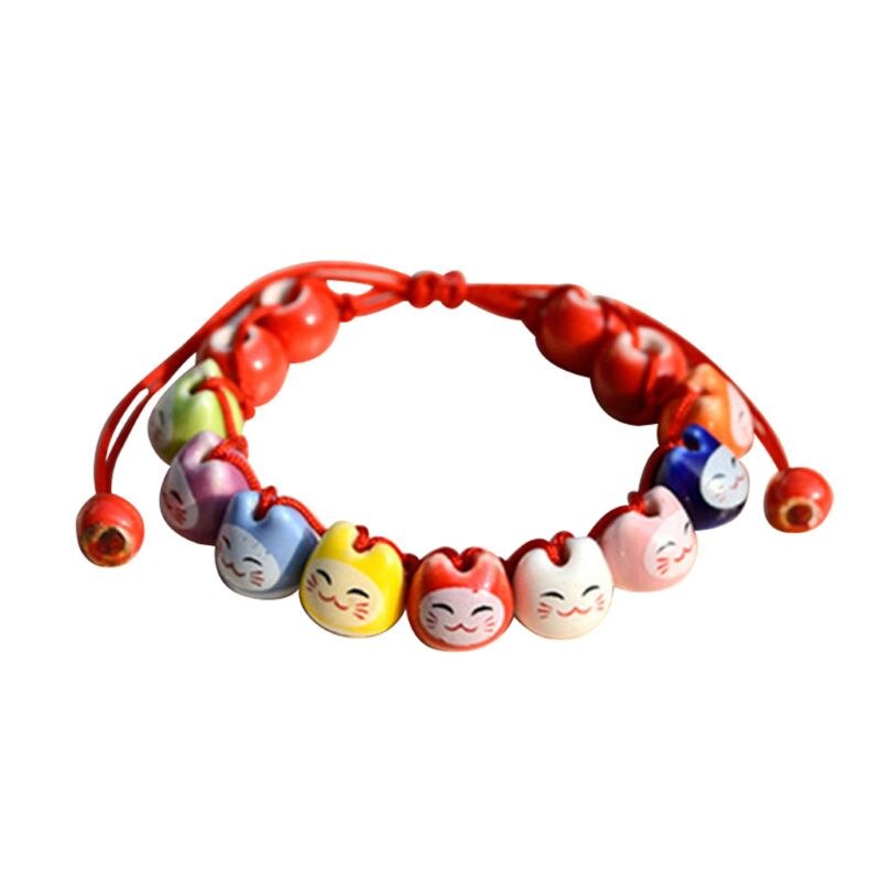 Keramik Glück Glück Katze Charme Perlen rot Schnur Armbinde Glück Merk Schmuck