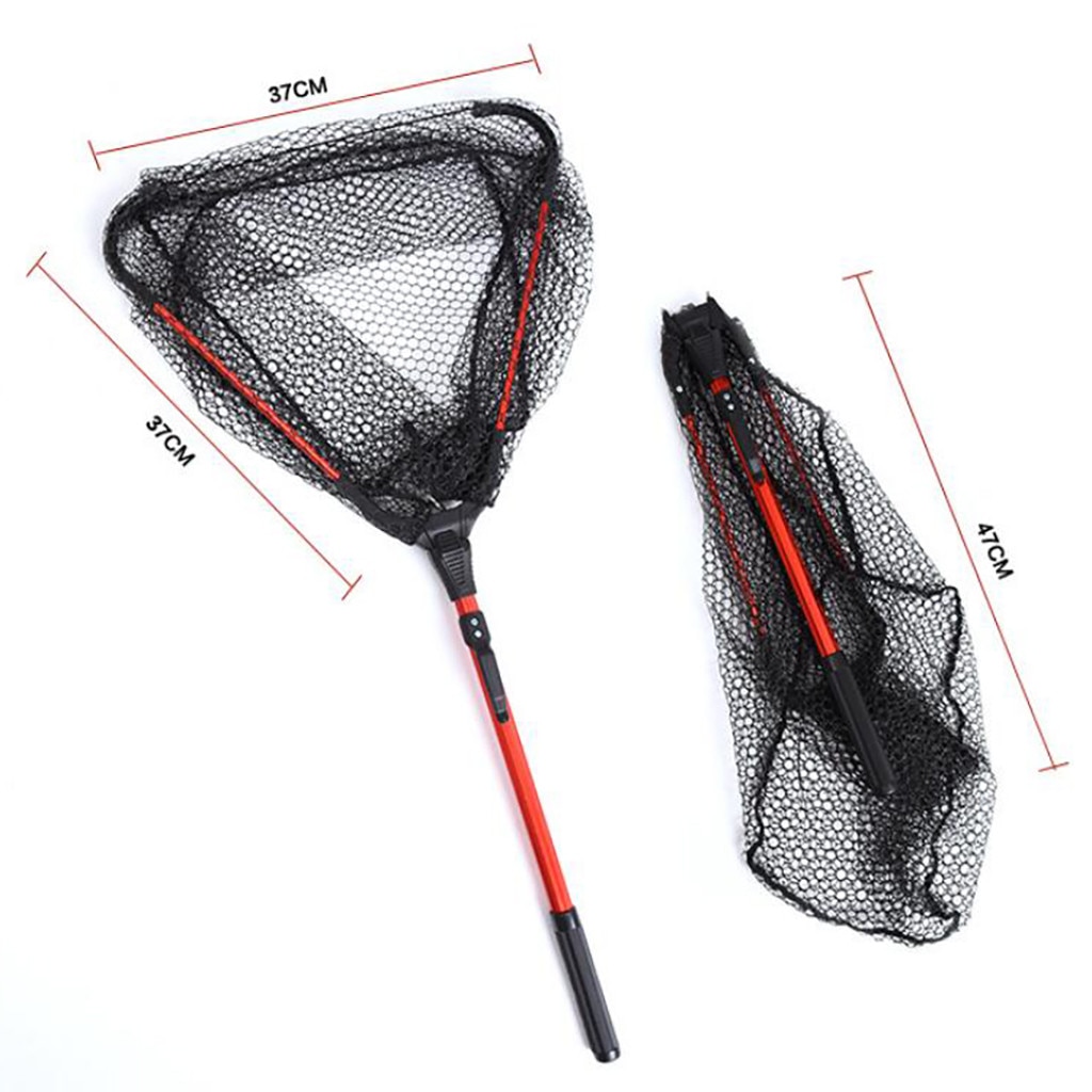 #60 Fish Net Extendable Positioning Stainless Steel Fishing Net Foldable Dip Net Fishing Hand Net Pocket Fishing Accessories