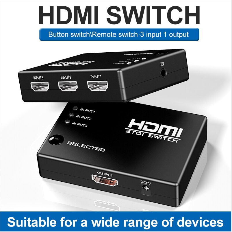 HDMI Switcher, Remote Control Switcher, 3 In 1 Out Switcher HDMI Switcher HD 1.3