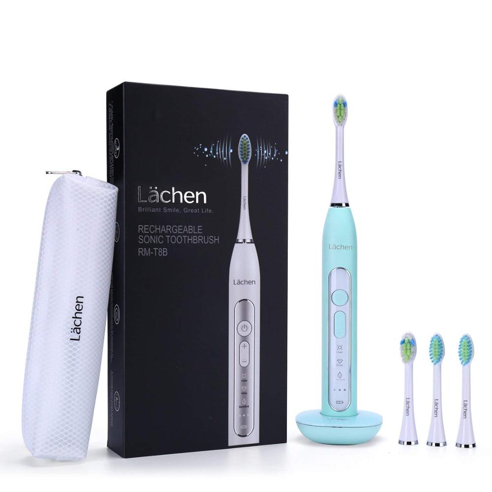 Electric Toothbrush Sonic toothbrush with 4 brush heads and timer 3 modes 3 vibration levels for oral care with travel bag: Green
