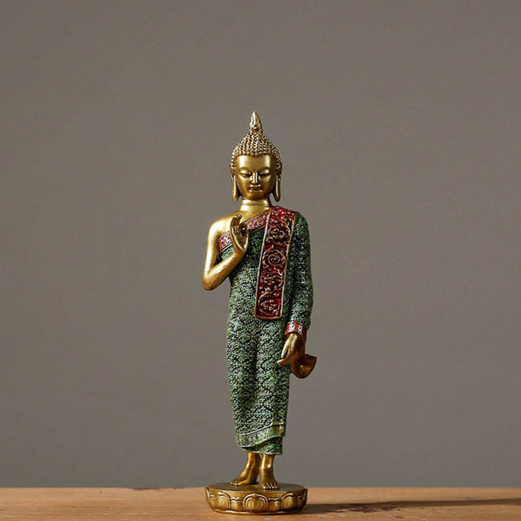 Resin Thai Sitting Buddha Asian Statue Chinese Feng Shui Sculpture Luck Wealth Sculpture Home Art Decor Collection: Gold Stand Pose A