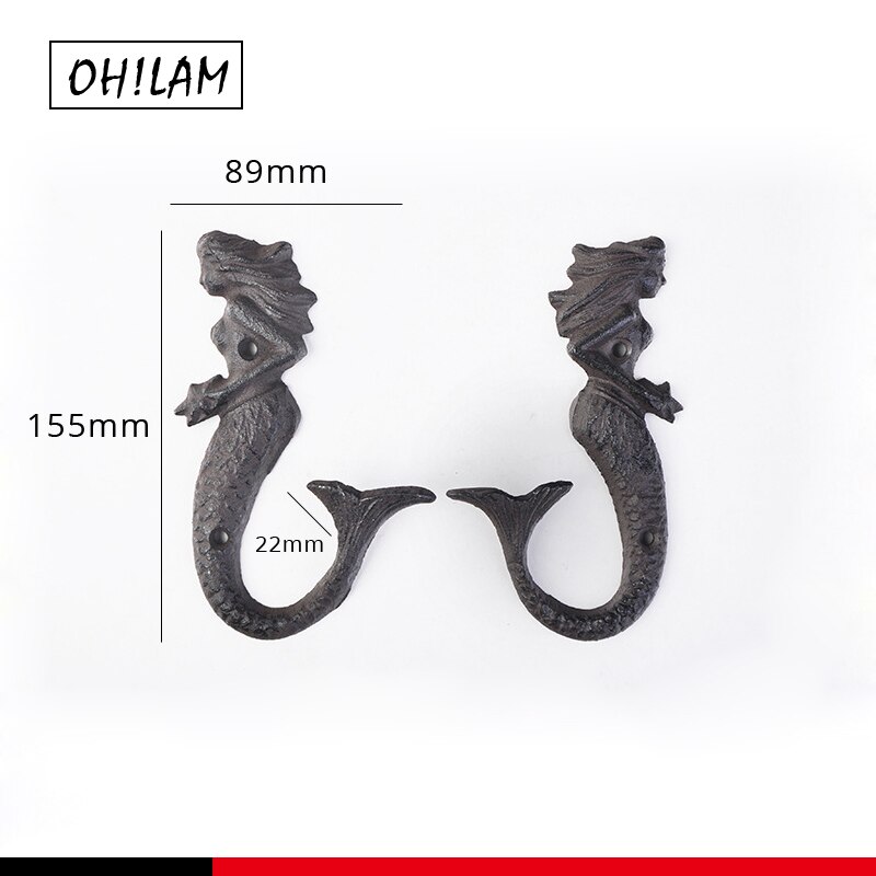 Rustieke Gietijzer Mermaid Haak Muur Hanger Decor Strand Nautische Handdoek Houder Metalen Kamer Balkon Slaapkamer Kantoor Muur Opknoping