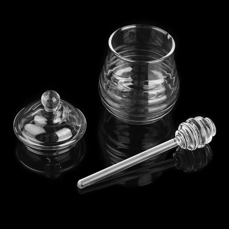 Glass Honey Jar With Dipper And Lid, 10 Oz Heat Resistant Honey Pot, Honey Diapenser Container For Storing Honey And Syrup, Home And Kitchen