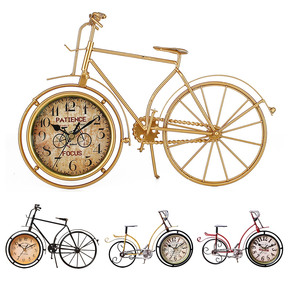 Vintage Large Wall Clock 3d Metal Wheel Bicycle Cl... – Grandado