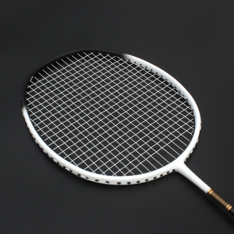 5U 75G Full Carbon Fiber Strings Badminton Rackets Light Weight Training Racquet High Tension 22-30LBS G5 Bags: white