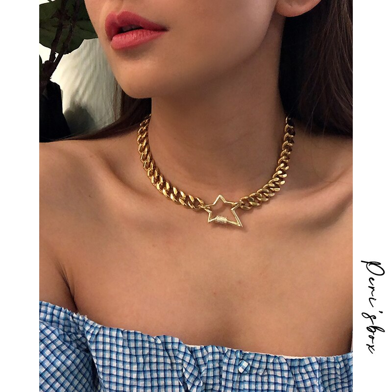 Colar feminino peri'sbox, gargantilha com estrela e mosquetão de ouro pesado, corrente cubana com fecho parafuso, 2020