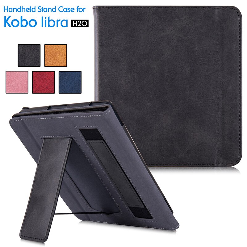 Aroita – Étui de protection avec support pour Kobo Libra H2O, cuir PU, avec dragonne, fermeture magnétique, veille automatique, housse intelligente: Black