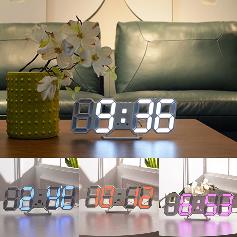 Night Light Display Electronic Wall Decoration Alarm Desk Digital Clock Modern Home 3D Led