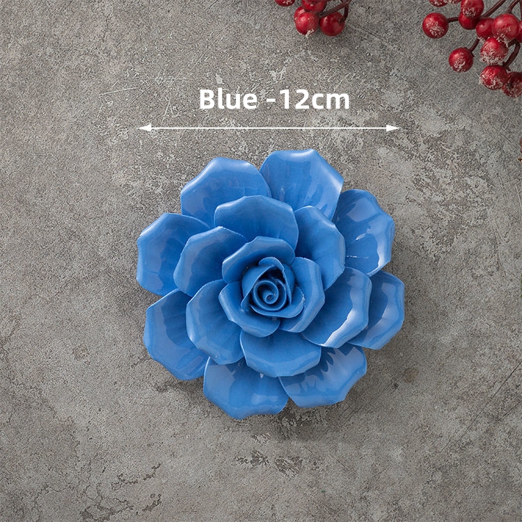 Decoraciones de pared de flores de cerámica creativas, obra de arte de porcelana hecha a mano, artesanía para el hogar, accesorios de decoración, artes decorativas: Azul oscuro