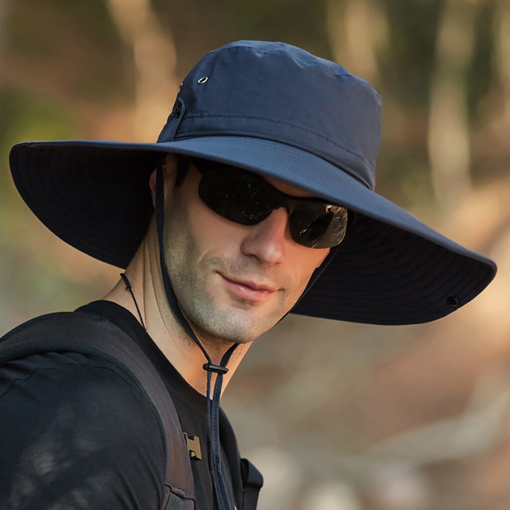 Men Large Wide Brim Hats Waterproof Hat Camping Plus Size Bucket Hat Breathable Sun Protection Cap Summer Outdoors Fisherman Hat: Navy