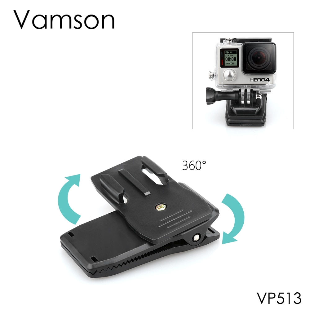 Vamson Voor Go Pro Accessoires 360-Graden Rotatie Rugzak Clip Voor Gopro 8 7 6 5 4 Voor Yi 4K Voor Sjcam Voor SJ4000 VP513