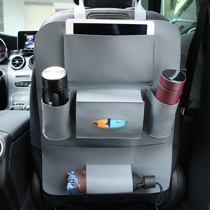 PU Leather Pad Bag Car Seat Back Organizer Travel Storage Bag Foldable Dining Table Car Seat Storage Bag Car-styling Accessores
