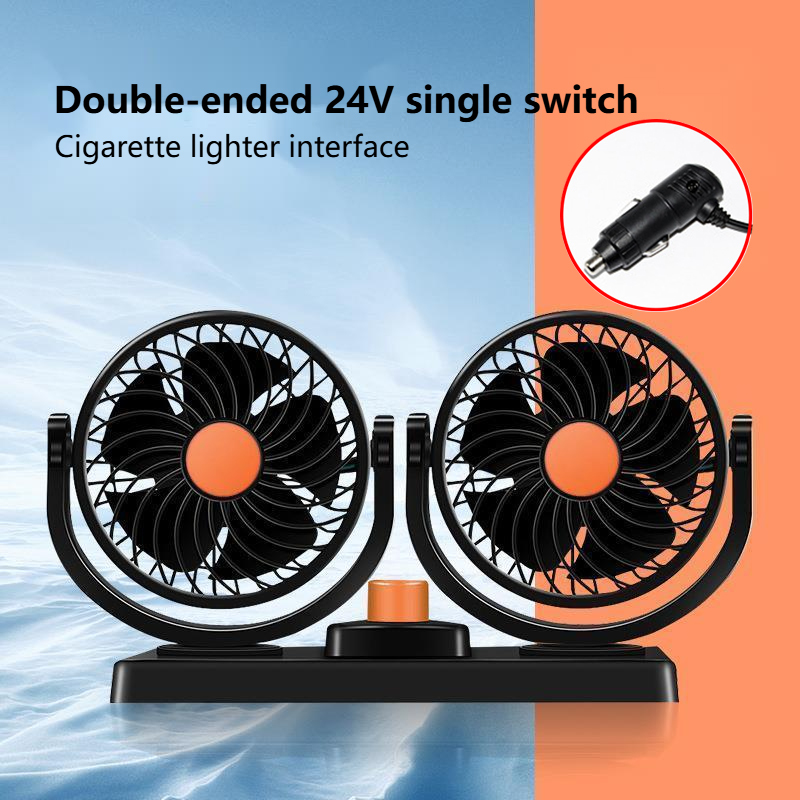 Car Mounted Fan 24V, Large Truck 12V, Sedan Universal Dual Head USB, Van Interior Cooling, Large Wind Power Electric Fan: Orange