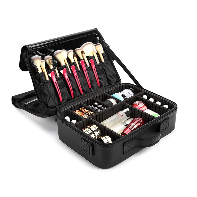 Make-uptas van pu-leer met grote capaciteit, reismake-uptas