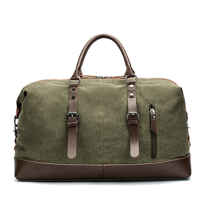 Canvas Reistas Mannen Lederen Outdoor Schoudertas Messenger Grote Capaciteit Tote Bag Bagage Duurzaam Koe Lederen: Green