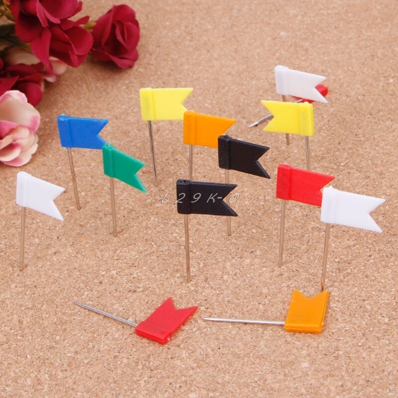 100 Pieces Mixed Color Flag Push Pins Nail Thumb Tack Map Drawing Pin Stationery Office Binding Supplies