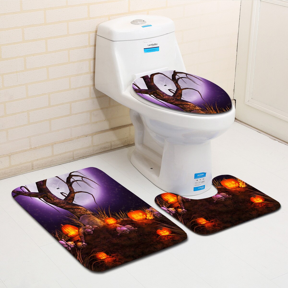 Zeegle 3Pcs Badmat Set Voetstuk Tapijt Deksel Wc Cover Mat Halloween Mat Voor Badkamer Decoratie Flanel Anti Slip badmat Tapijt