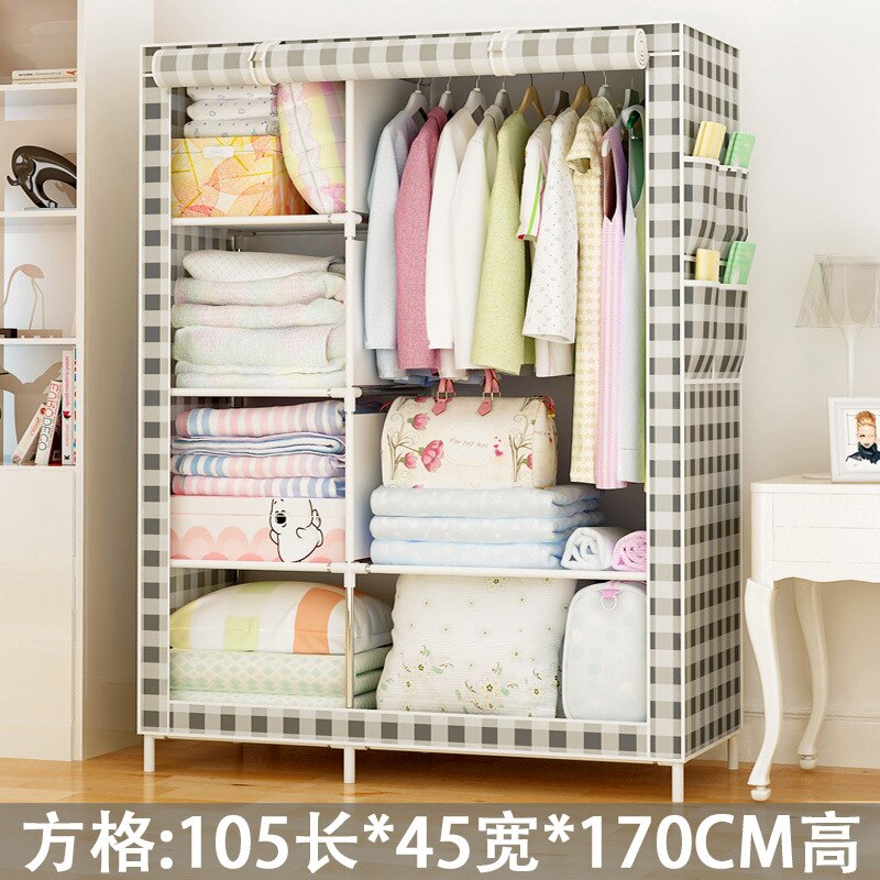 Bedroom Furniture Portable Closet Household Fabric Folding Cloth Storage Assembly Combination Wardrobe Dress Rack: D