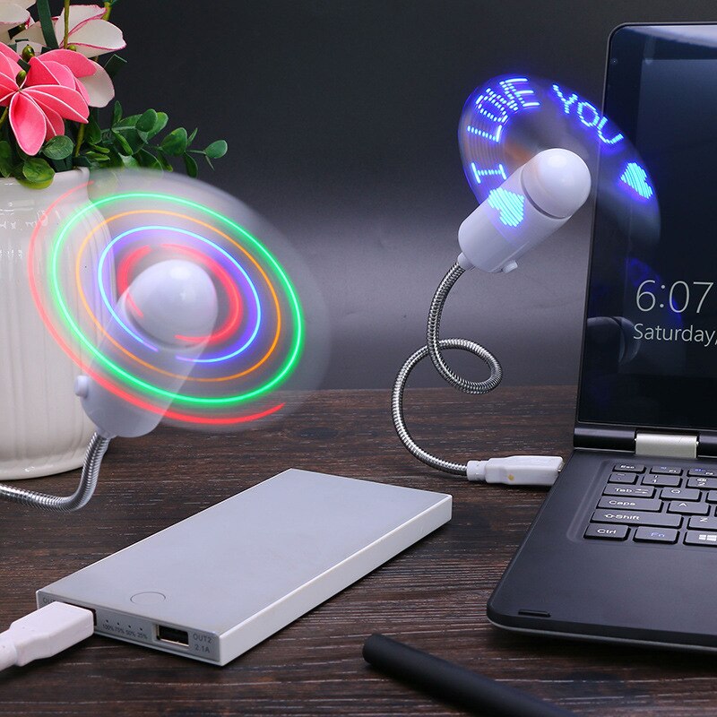 LED flashing word fan programmable mini USB projection fan