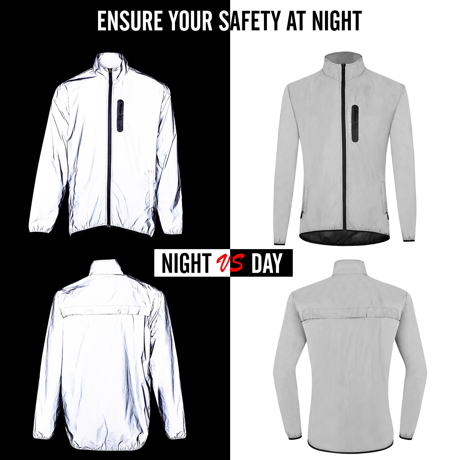 High Visibility Reflective Jacket Coat Waterproof Windproof Outdoor Night Sports Running Cycling Jacket Light-reflecting jacket