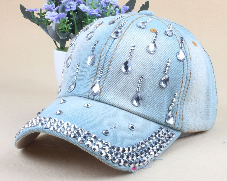 Gloedspec we Denim Hoeden Mode Vrije Vrouw Cap Met Water Drop Steentjes Vintage Jean Katoen berretti da Baseball per Mannen Hot koop