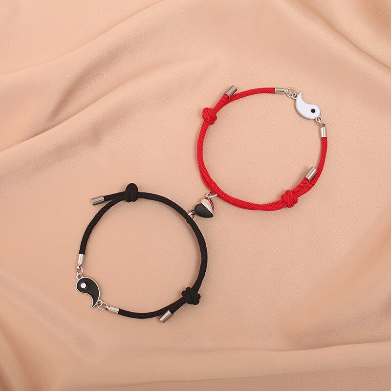 Europese Milan Touw Tai Chi Yin Yang Paar Armband Voor Liefhebbers Magneet Hart Armband Voor Koppels Voor Haar ZR-05: Black-Red