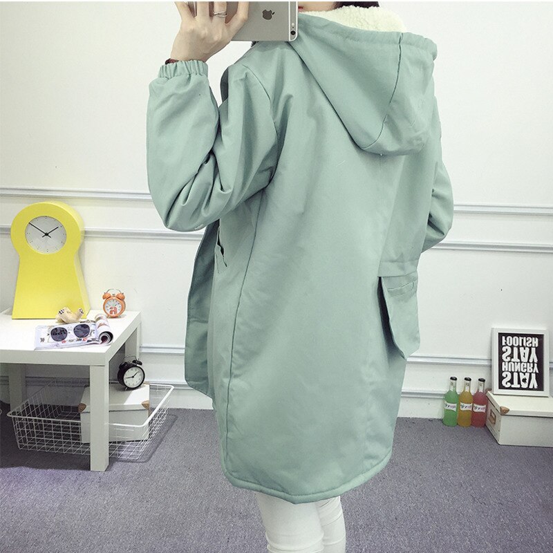 Winter fleece dames parka grote maat dames capuchon medium lengte warme winterjas gewatteerd roze blauw dames windjack kleding