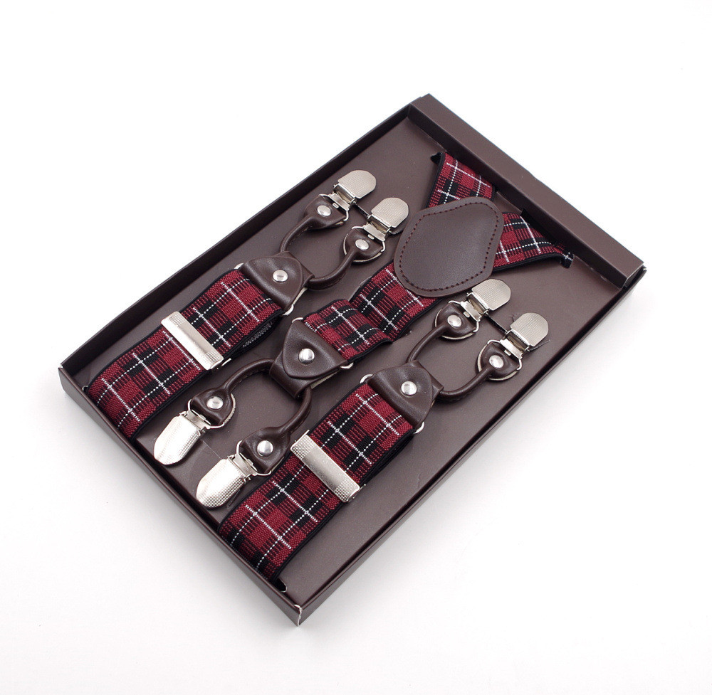 6 klip szkocka krata męskie szelki typu Y spodnie szelki wysoka elastyczna regulacja dorywczo moda dla obu płci szelki tata prezent