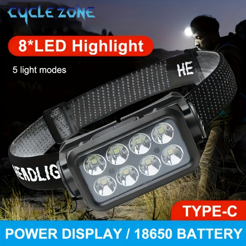 8 led induktionspandelampe type-c genopladelig sensorpandelampe hovedlommelygte udendørs camping fiskeri 5 lystilstande forlygte