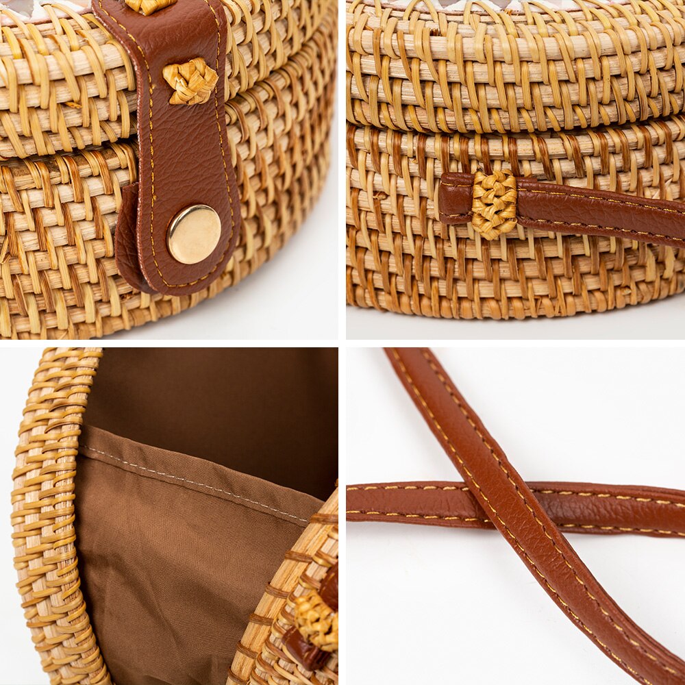 Ronde Strozak Rotan Vrouwen Tas Zomer Holle Handgemaakte Messenger Crossbody Tas Strand Handtassen Bohemen Bolsas Femininas