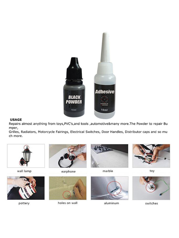 10ML Adhesive Transparent Color Powder Quick Fix Fast Bonding Glue Set High Strength Fast Bonding