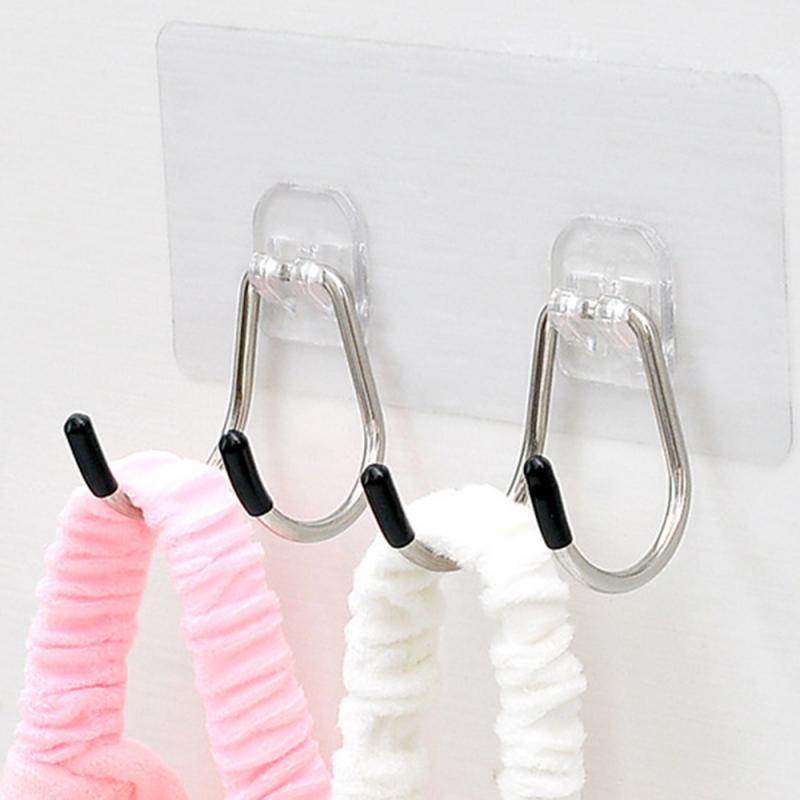 Sterke Zelfklevende Haak Muur Deur Sticky Hanger Rvs Dubbele Haak Keuken Badkamer Haken Home Producten